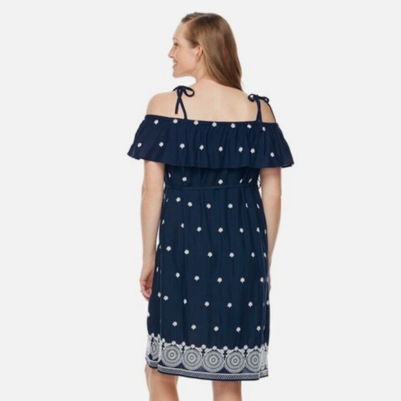 a:glow Navy Blue Off-Shoulder Maternity Dress - Picture 2 of 6
